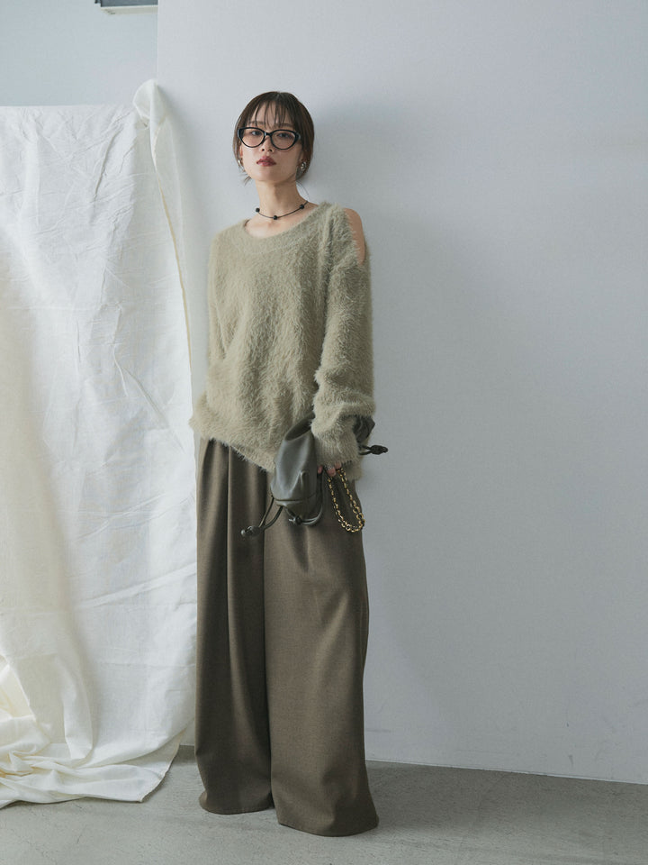 [予約]ショルダースリットシャギーニットプルオーバー/beige
