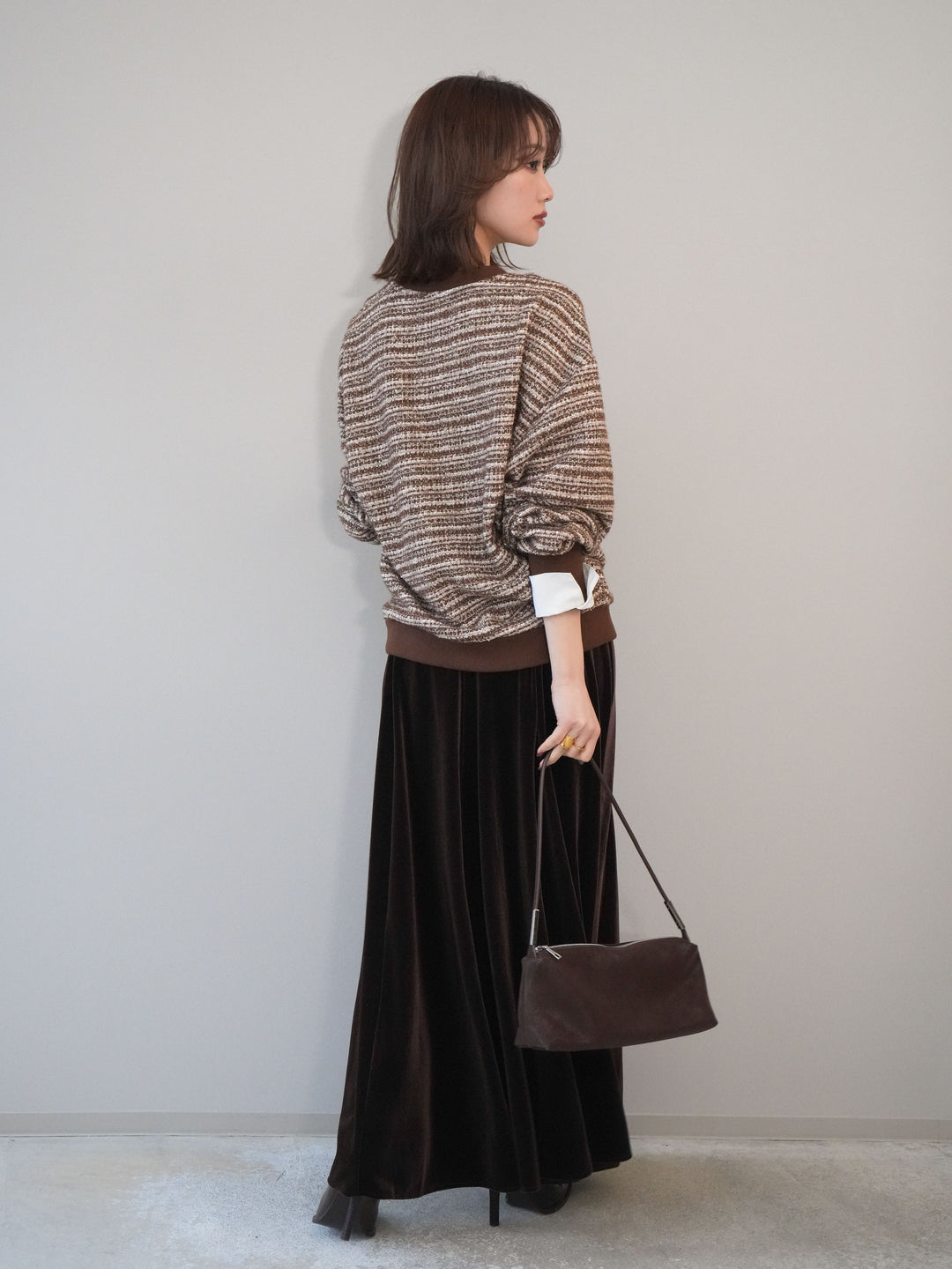 [予約]ベロアフレアスカート/brown