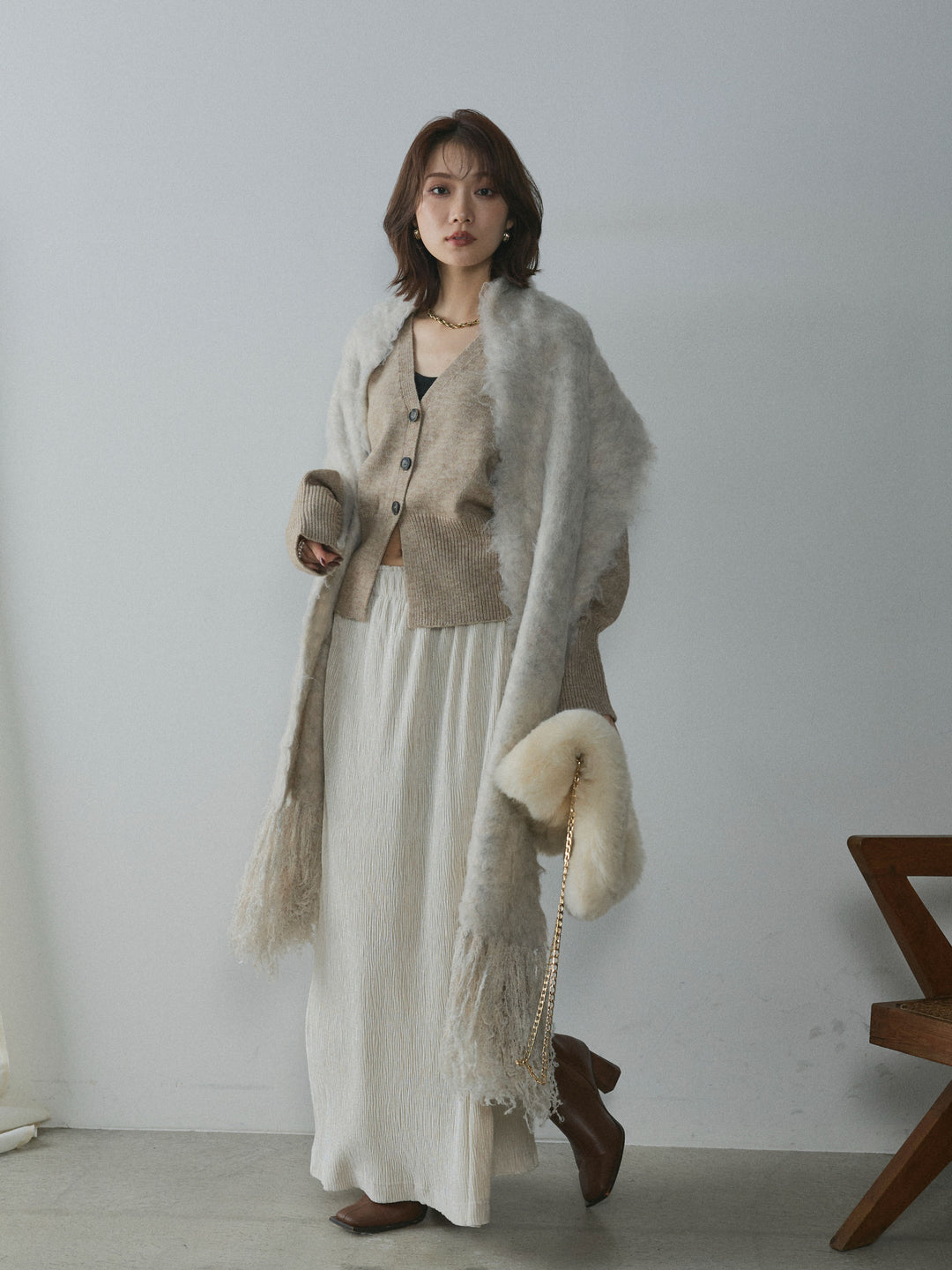 【Allure】[SET]アルパカタッチVネックカーディガン+アルパカタッチVネックカーディガン(2set)