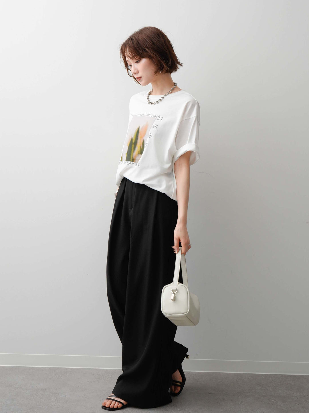 [SET]フラワーフォトTEE+ベルトループデザインワイドパンツ(2set)