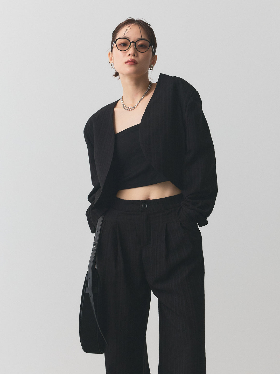 [SET]ヘリンボーンショートジャケット＆ワイドパンツSET UP