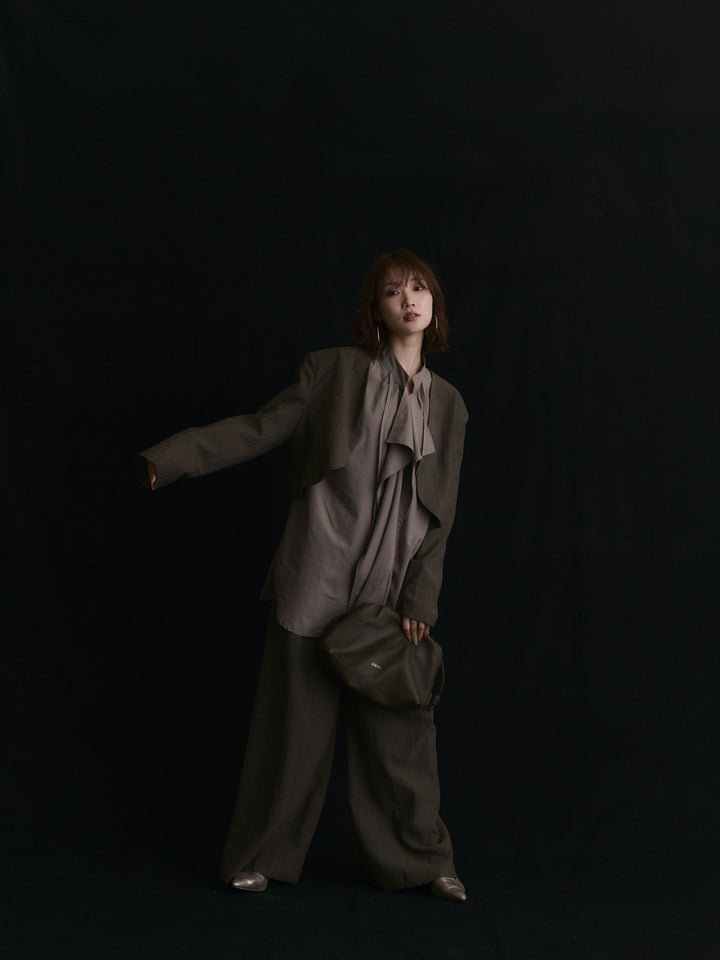 【Allure】[SET]ヘリンボーンショートジャケット＆ワイドパンツSET UP+ヘリンボーンショートジャケット＆ワイドパンツSET UP(2set)