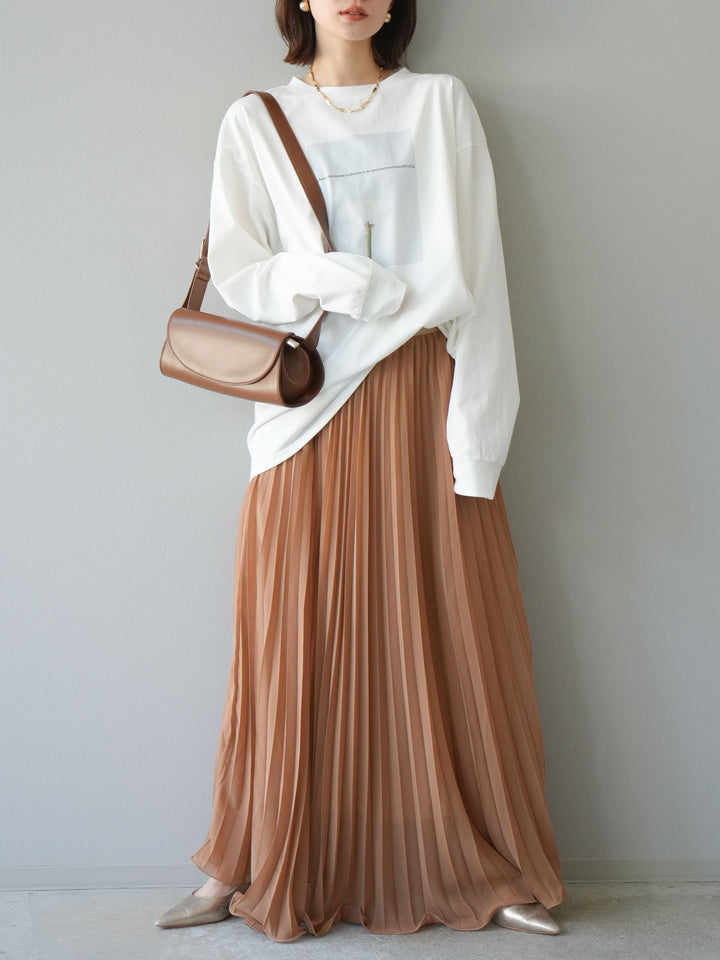 [予約]シフォンプリーツパイピングスカート/キャメル