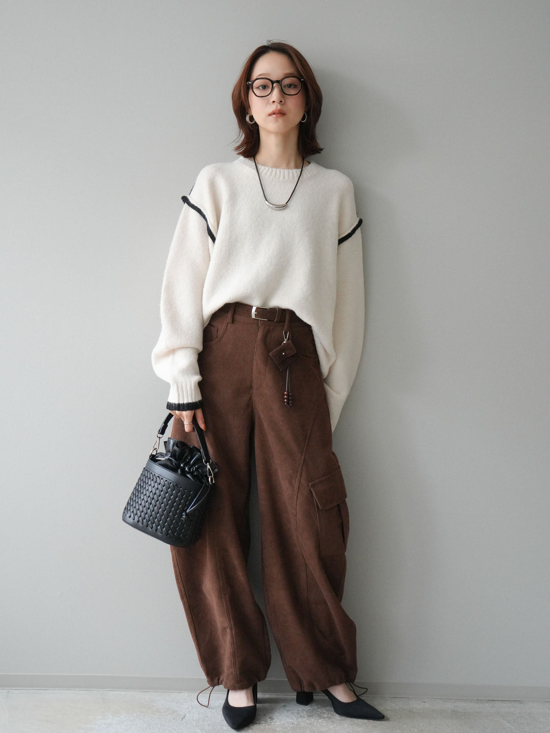 [予約]ベルト付コーデュロイカーゴパンツ/brown