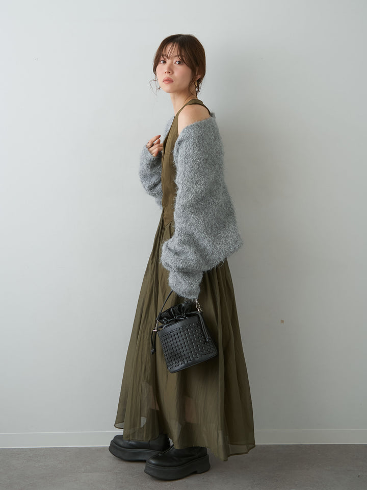 [SET]スウェードタッチ切り替えフレアワンピース+選べるアクセセット(2set)