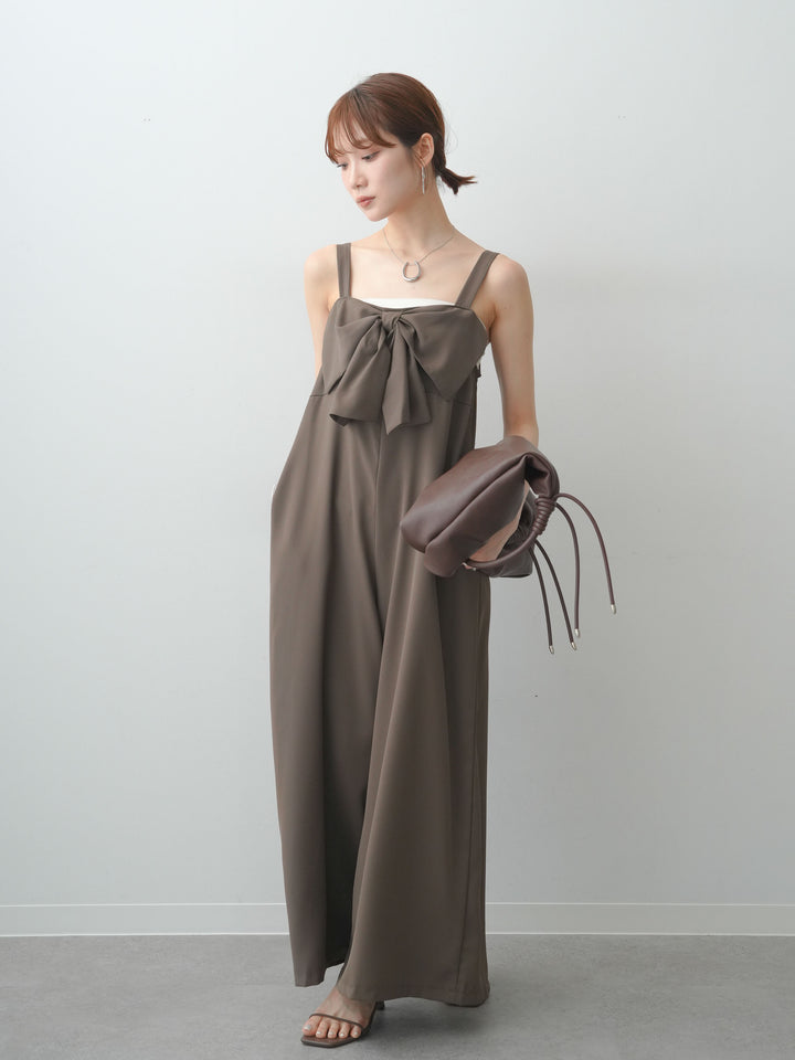 [予約]フロントリボンドレープオールインワン/brown