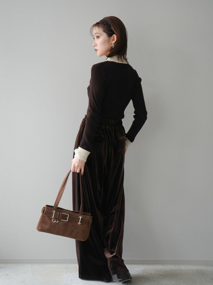 [予約]ベロアベルトスリムパンツ/brown