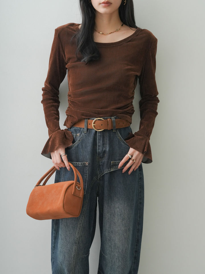 [予約]バックレースベロアトップス/brown