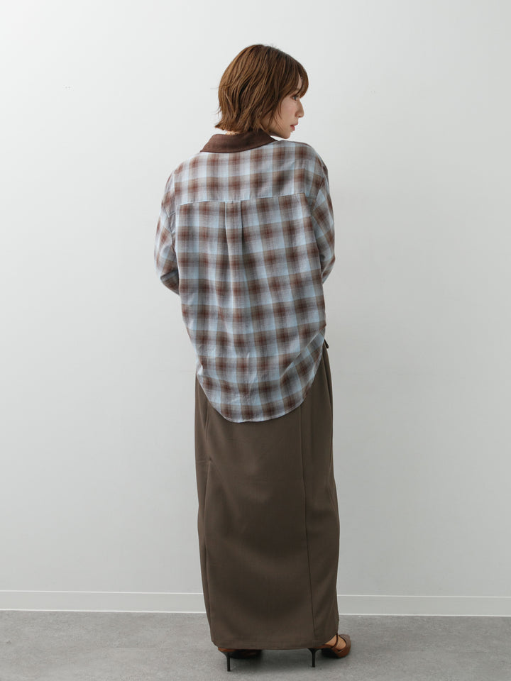 [SET]チェックオーバーシャツ+クレープデシンフラップ付きストレートスカート(2set)