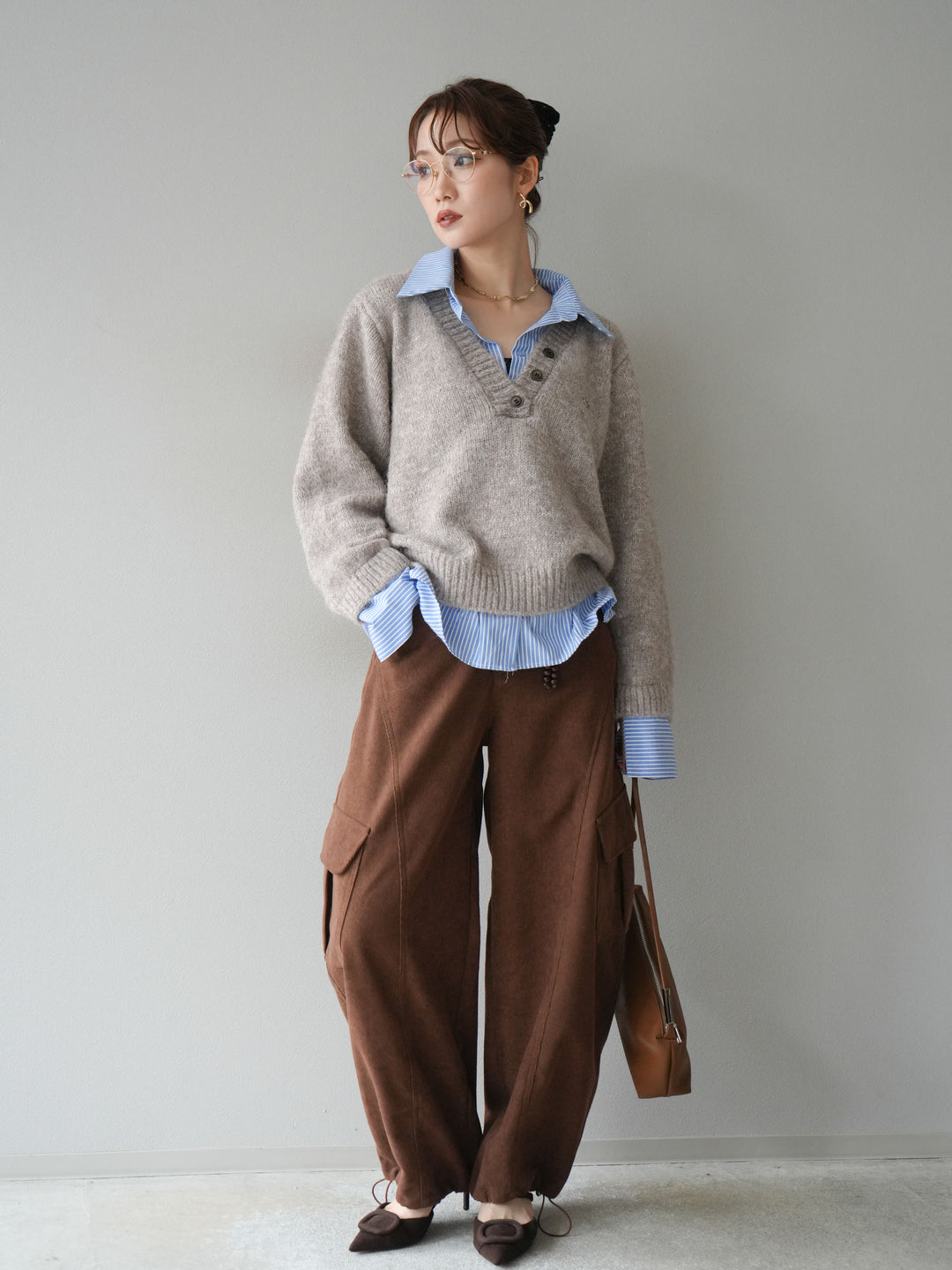 [予約]ベルト付コーデュロイカーゴパンツ/brown