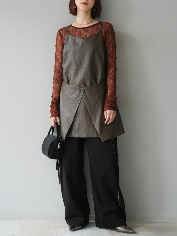 [予約]レイヤードレザーキャミソールチュニック/ブラウン