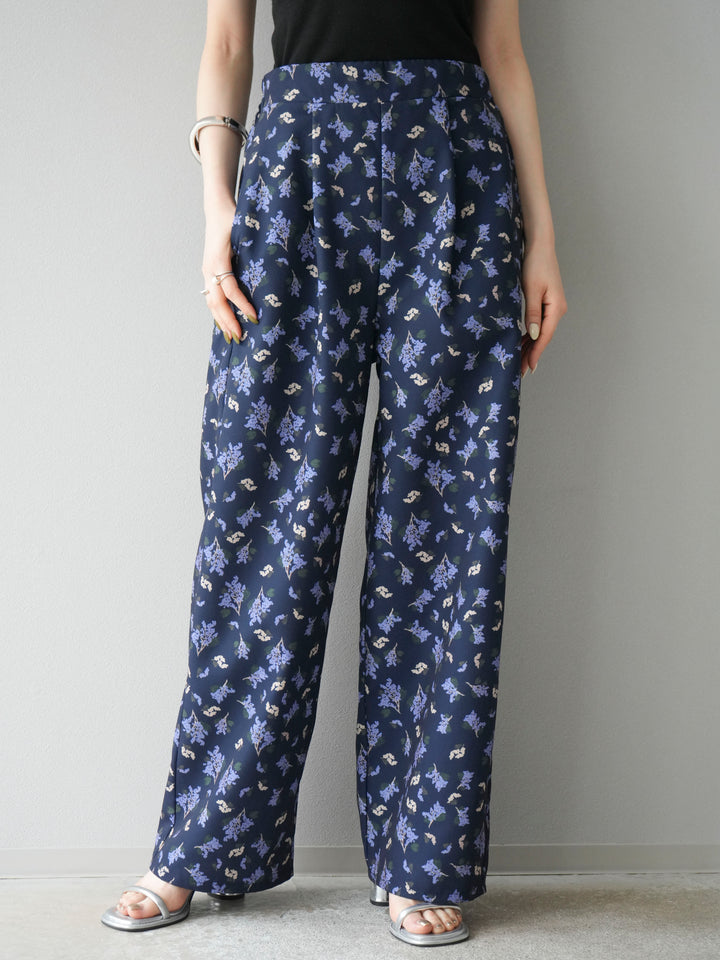 [予約]ブーケプリントタックパンツ/ネイビー