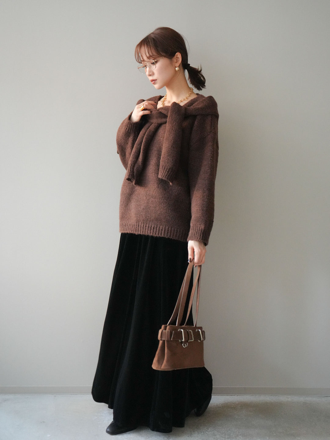 [予約]ベロアフレアスカート/black