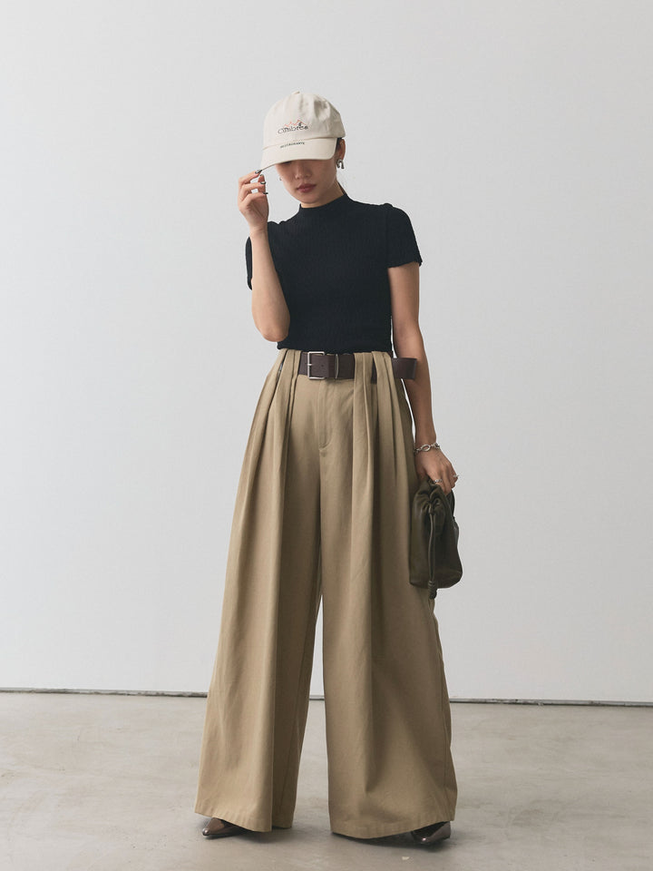 [予約]デザインリブハーフニットトップス/ブラック