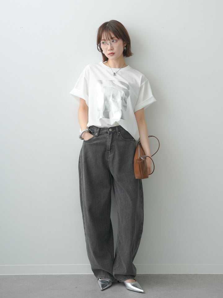 [SET]クールタッチアートロゴオーバーTEE+ニュアンスウォッシュカーブデニム(2set)
