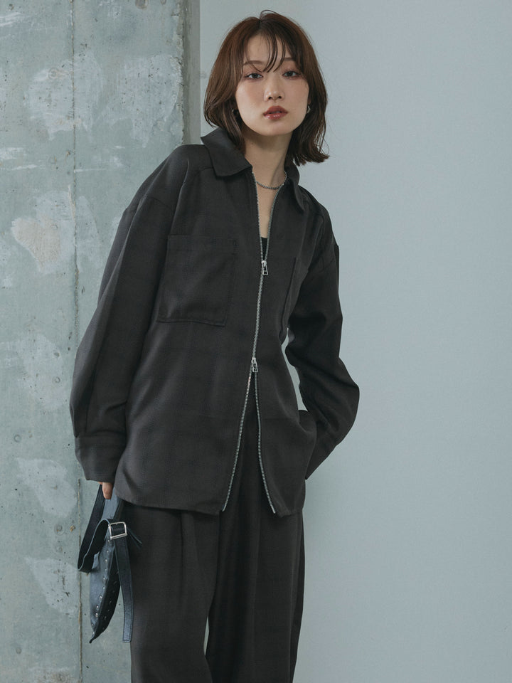 【Allure】[SET]杢チェックZIPシャツジャケット+杢チェックZIPシャツジャケット(2set)