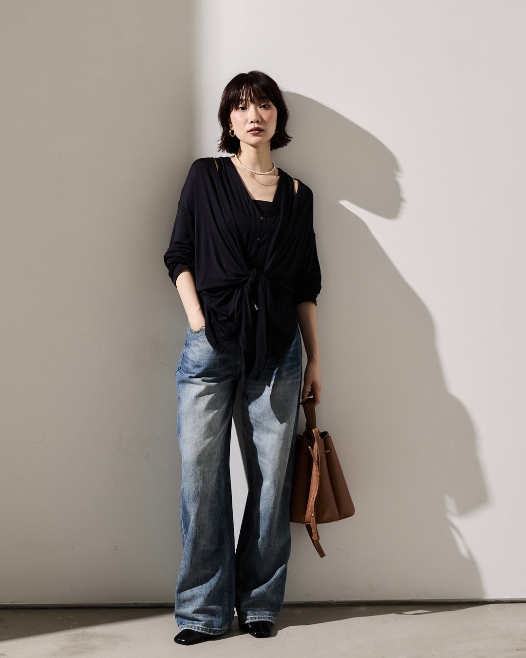 [予約]カットツイストカーディガン/navy