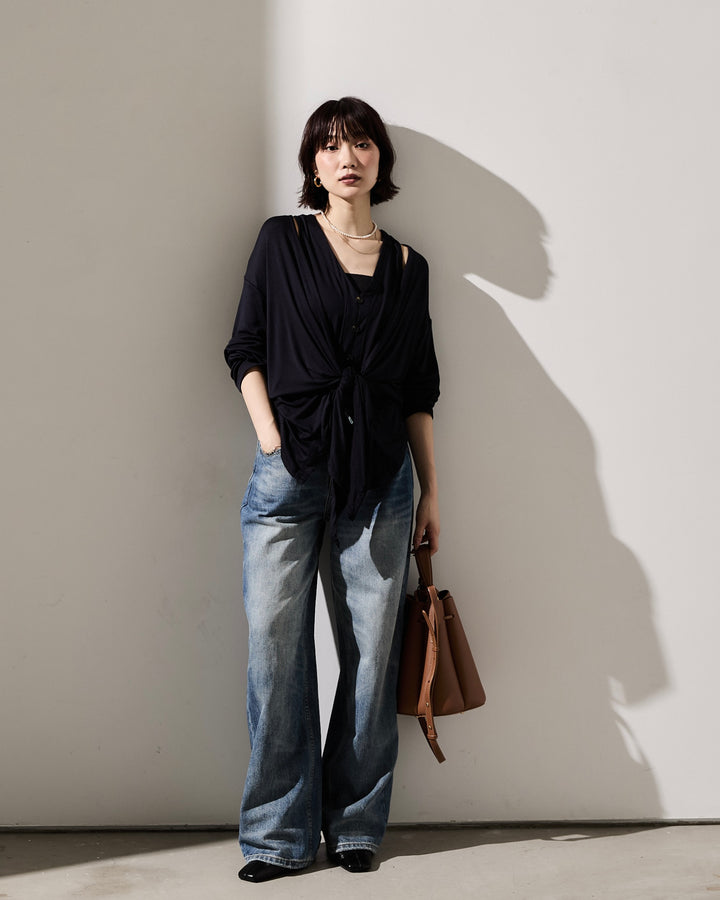 [予約]カットツイストカーディガン/navy