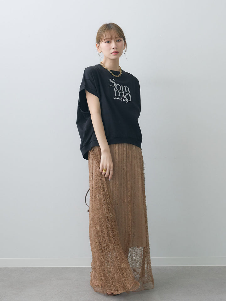 [SET]立体ロゴエンボスTEE +フローラルレースプリーツスカート(2set)