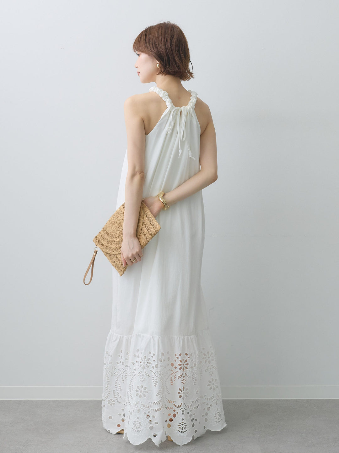 [予約]スカラップヘムカットワークレースキャミワンピース/white