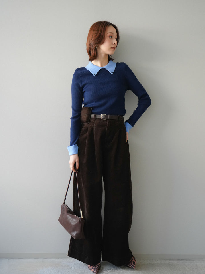 [予約]ベルト付コーデュロイワイドパンツ/brown