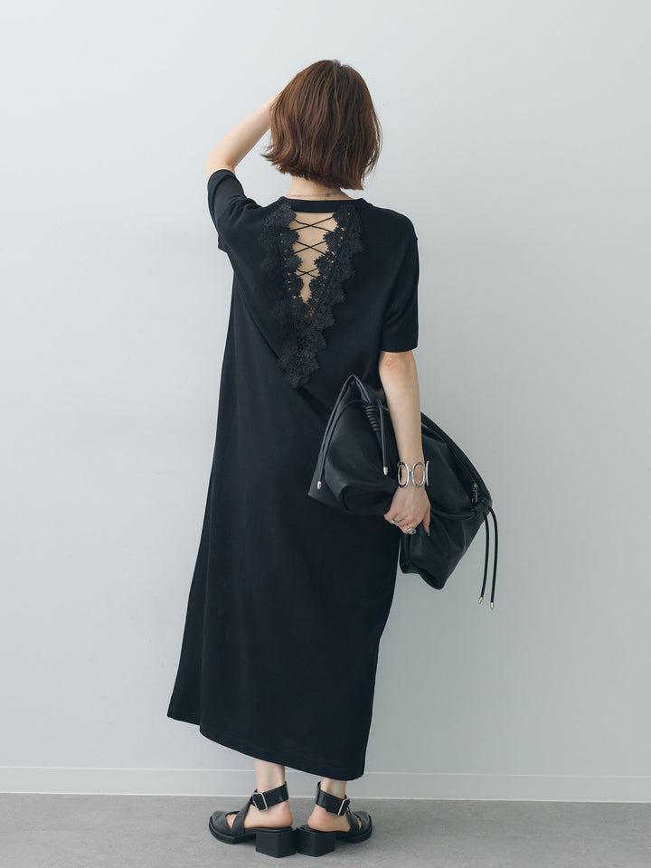[SET]バックレースストレッチTEEワンピース+選べるアクセセット(2set)