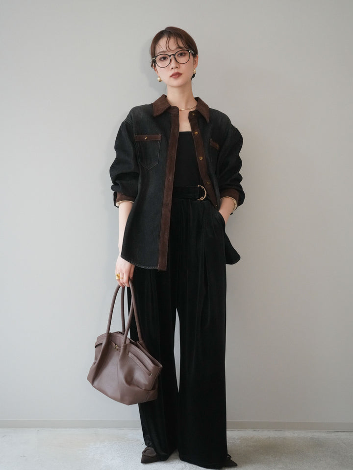 [予約]ベロアベルトスリムパンツ/black