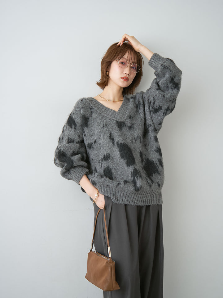 [SET]ダルメシアンオーバーニットプルオーバー+ツイルタックワイドパンツ(2set)