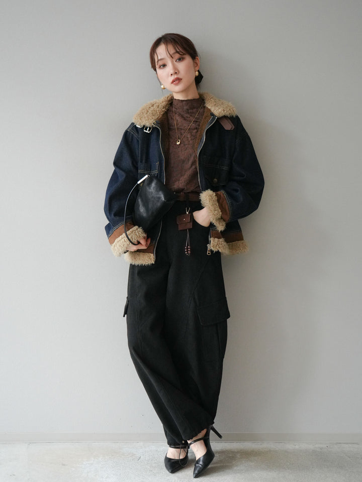 [予約]ベルト付コーデュロイカーゴパンツ/black