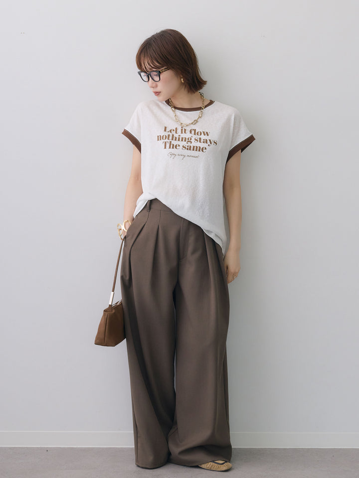 [SET]シアースラブバイカラーフレンチTEE+クレープデシンタックワイドパンツ(2set)