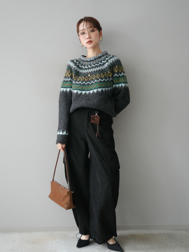 [予約]ベルト付コーデュロイカーゴパンツ/black