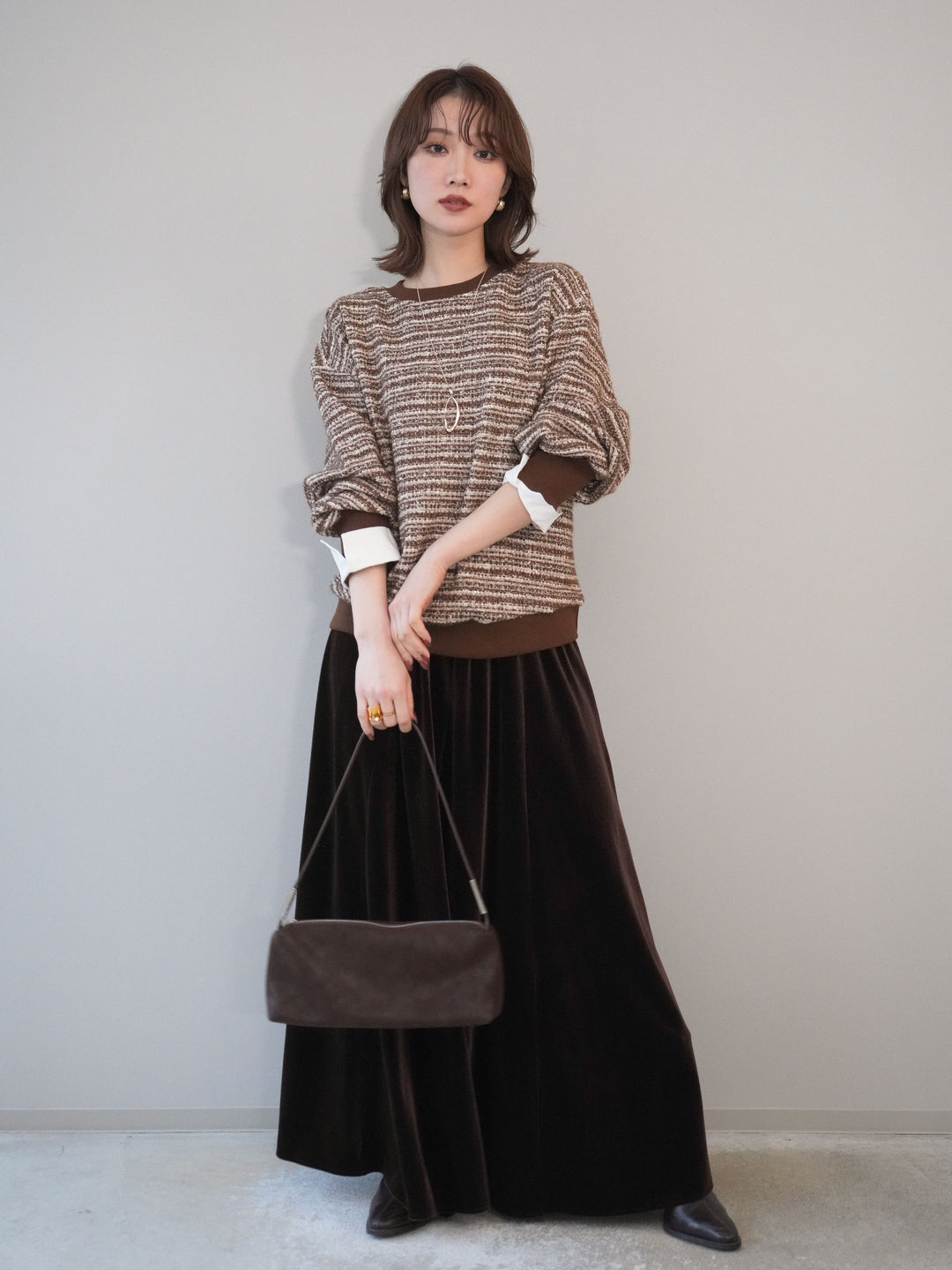 [予約]ベロアフレアスカート/brown