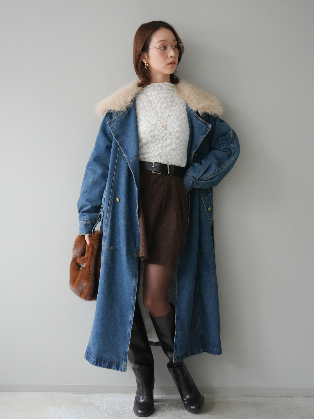 [予約]ベルト付インパンコーデュロイタックフレアスカート/brown