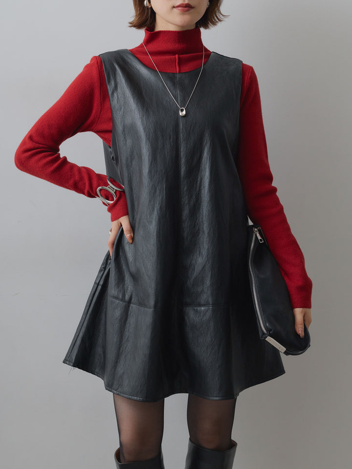 [予約]レザータッチミニワンピース/black