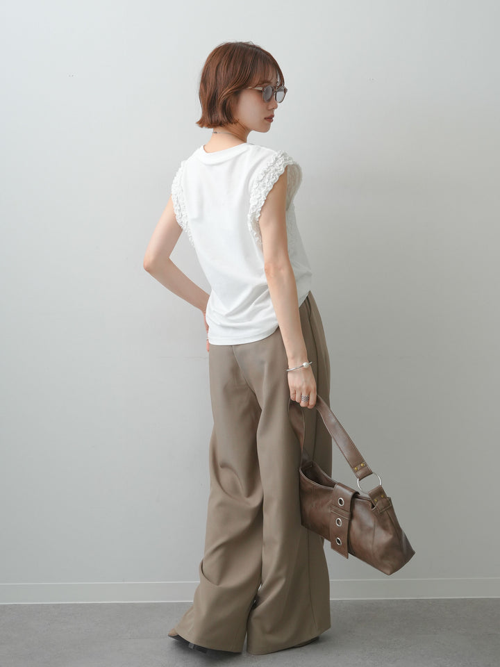 [SET]ホイップフリルフレンチTEE+ベルト付キーホルダーモチーフワイドパンツ(2set)
