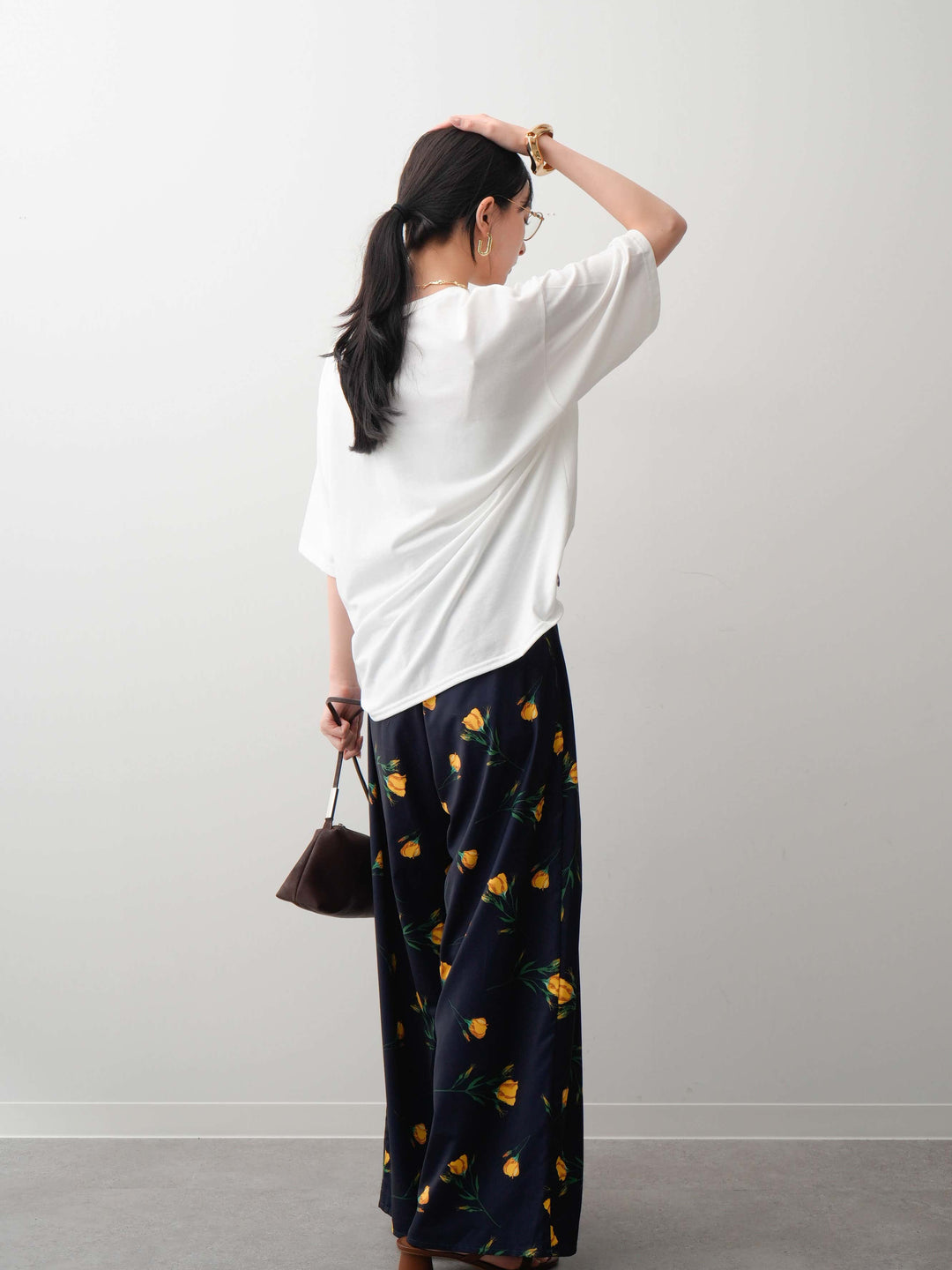 【着回しセット】フラワーフォトTEE+フラワープリントドレープタックパンツ+フラワープリントIラインギャザースカート(3set)