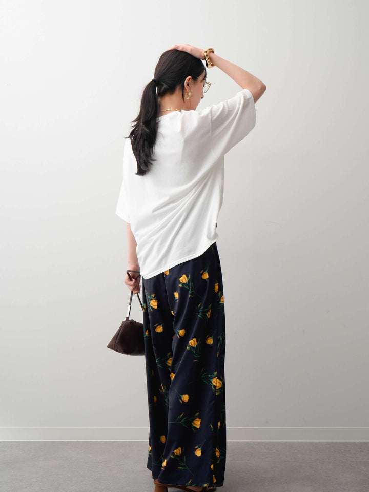 【着回しセット】フラワーフォトTEE+フラワープリントドレープタックパンツ+フラワープリントIラインギャザースカート(3set)