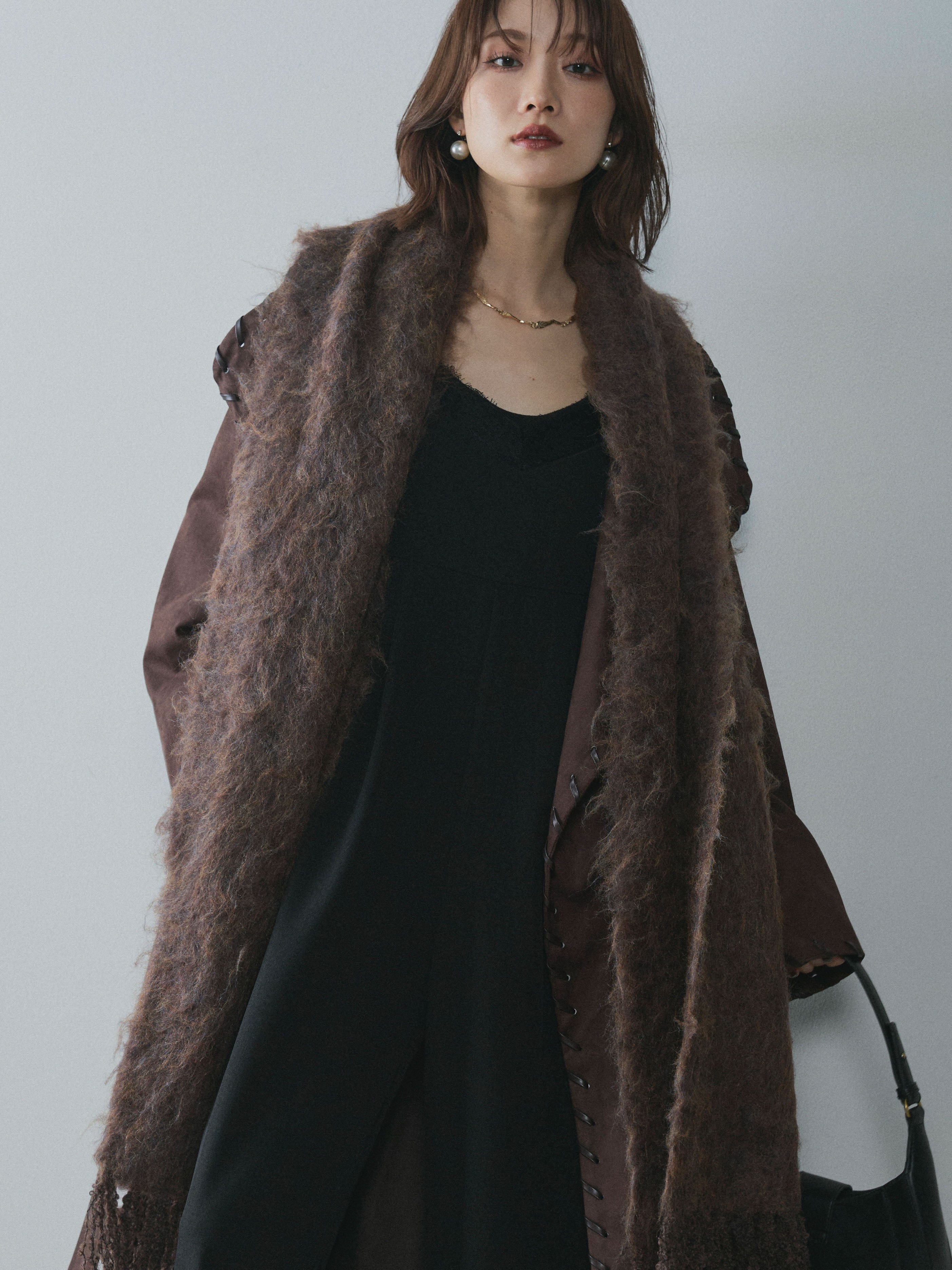 予約]スウェードハンドステッチロングコート/brown – Lumier