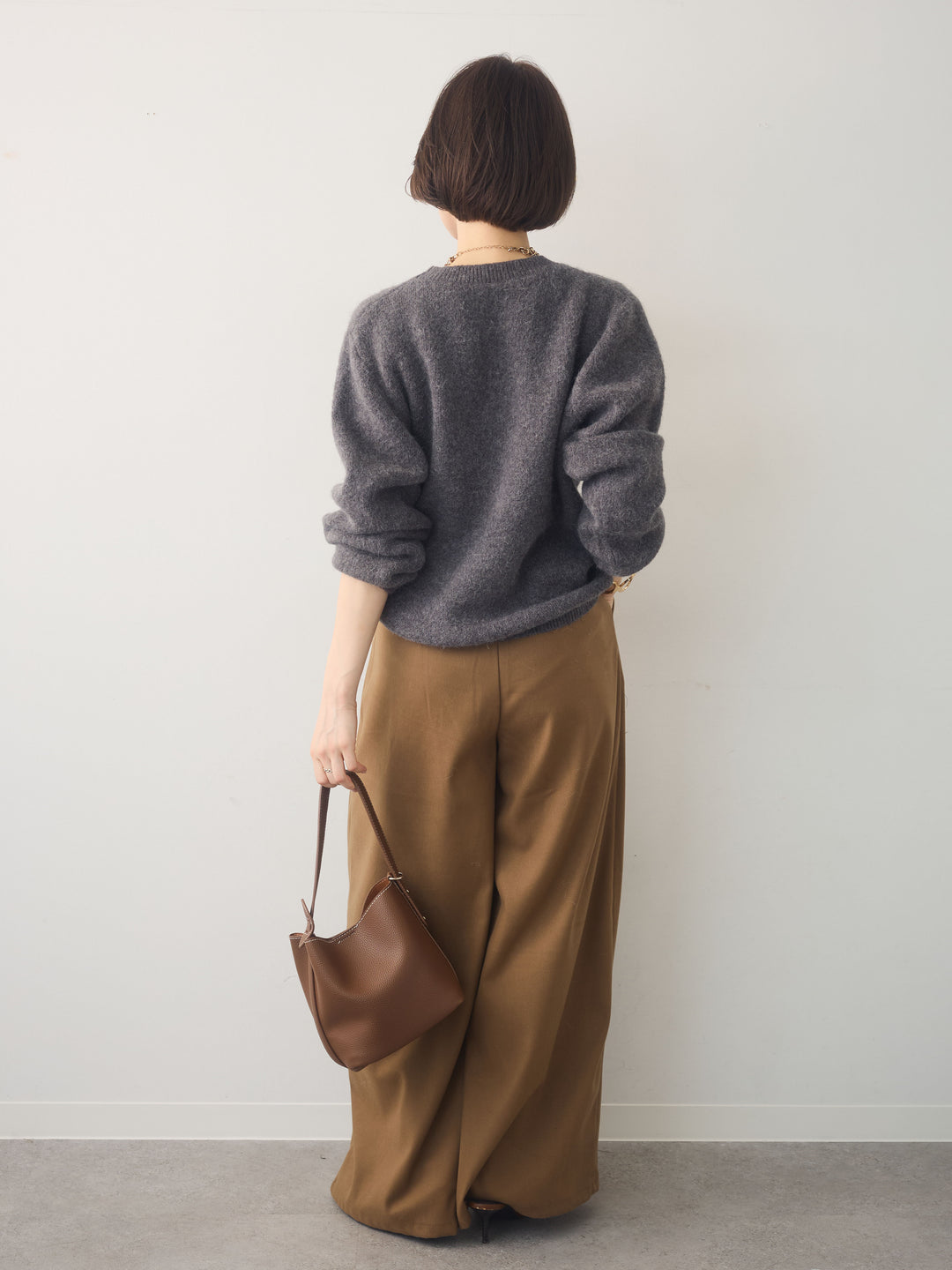 [SET]ソフトヘアリークルーネックニットトップス+ダブルタックドレープストレートワイドパンツ(2set)