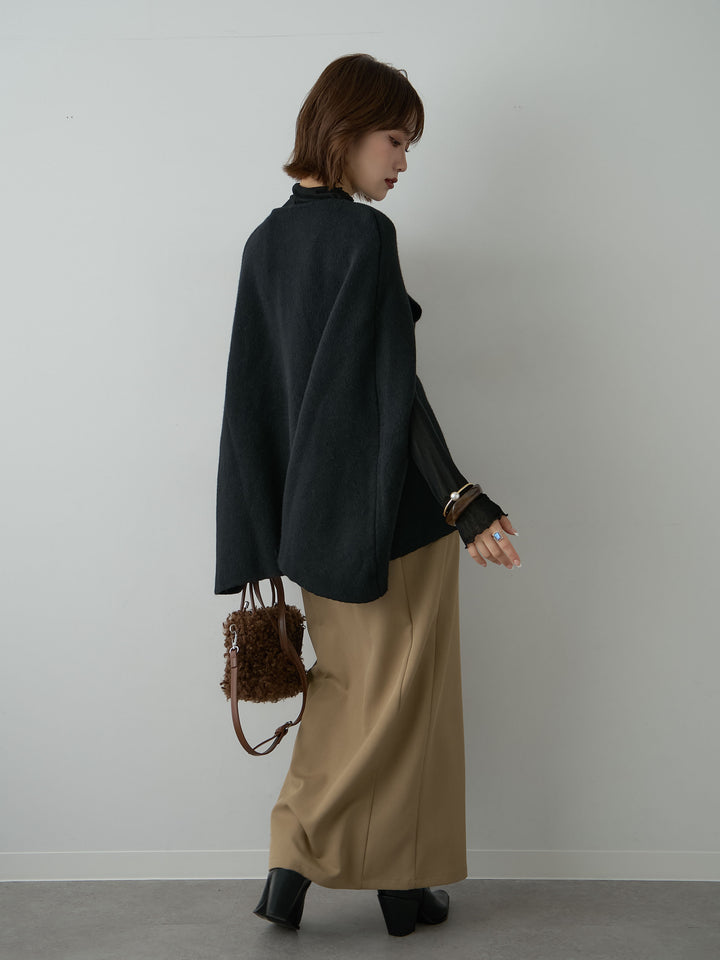 [SET]ゴールドボタンニットケープコート+クレープデシンフラップ付きストレートスカート(2set)