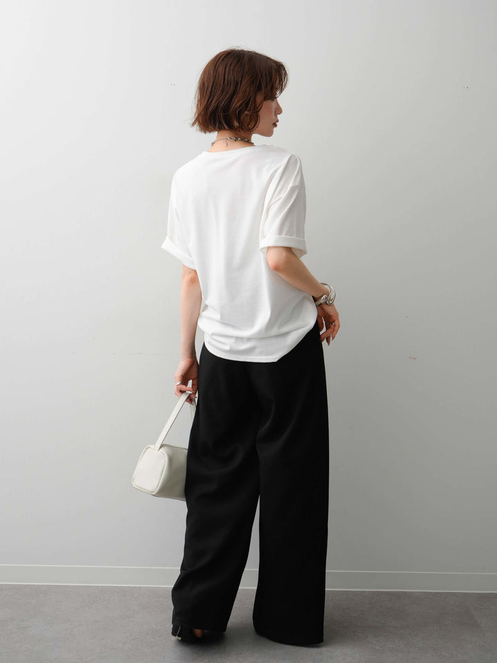 [SET]フラワーフォトTEE+ベルトループデザインワイドパンツ(2set)