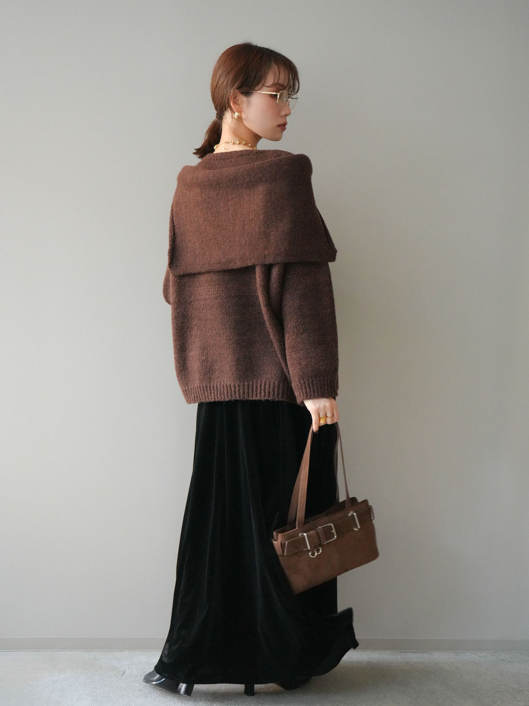 [予約]ベロアフレアスカート/black