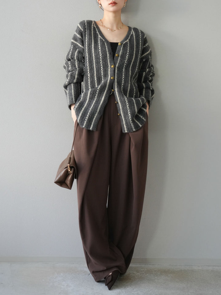 [予約]ベルト付タックワイドパンツ/ブラウン