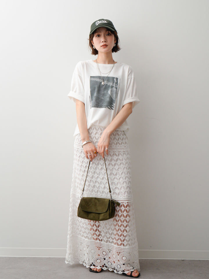 [SET]フォトプリントロゴTEE+クロシェレースIラインスカート(2set)
