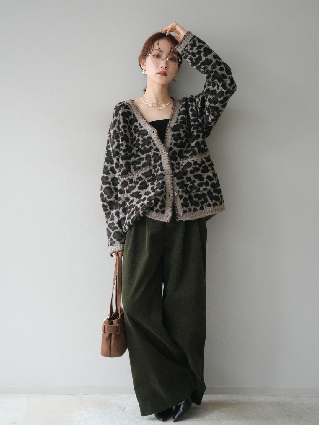 [予約]ベルト付コーデュロイワイドパンツ/green