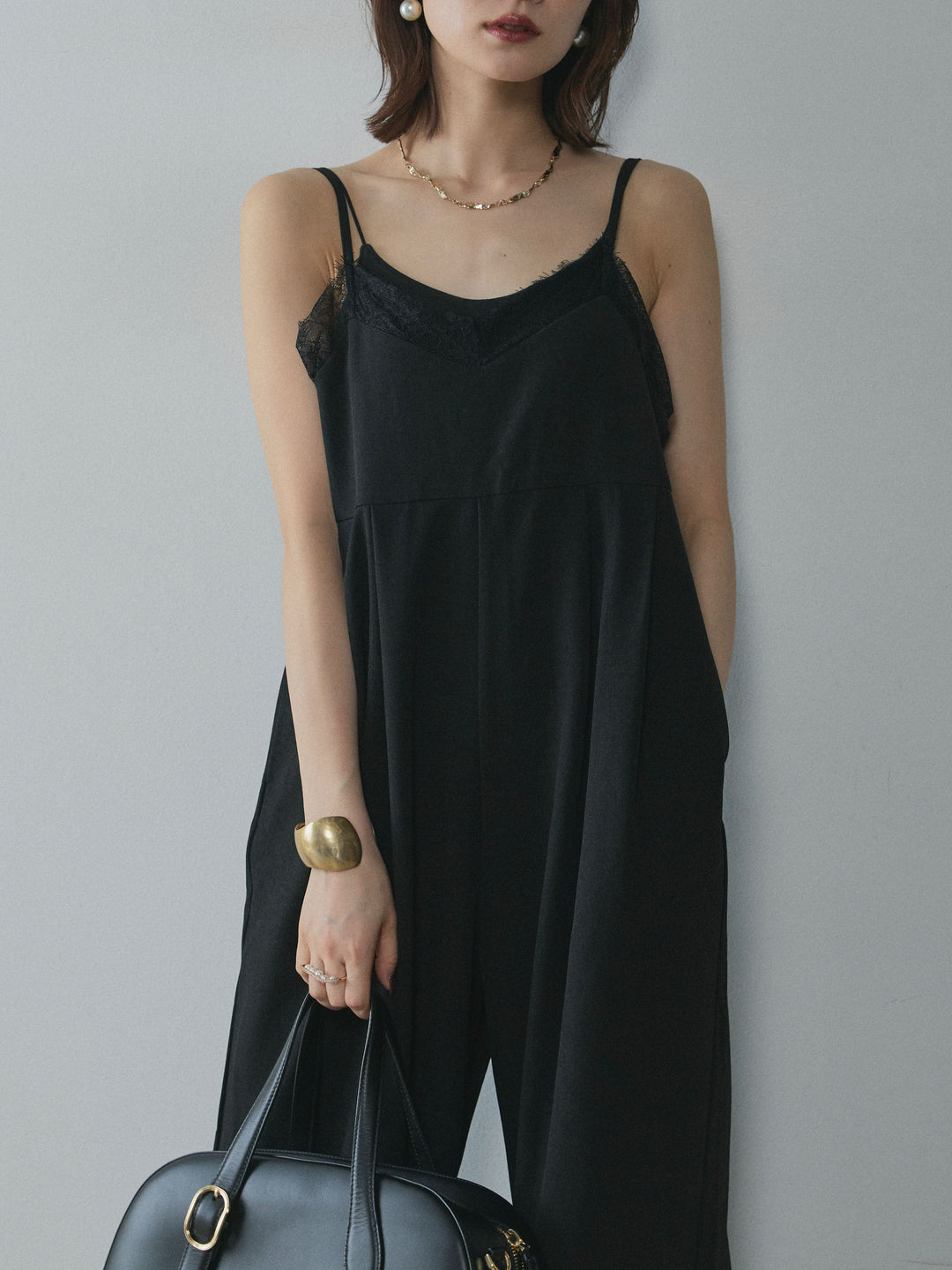 [予約]レースキャミオールインワン/black