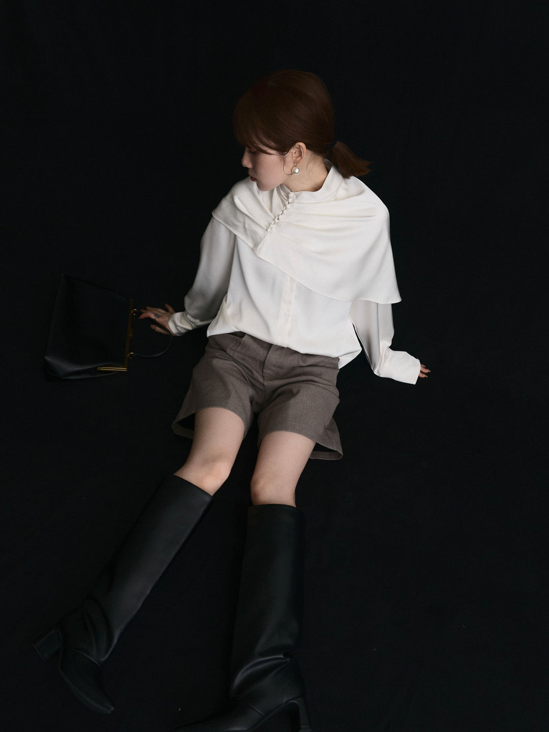 【Allure】[SET]ケープ付サテンシャツ+ケープ付サテンシャツ(2set)