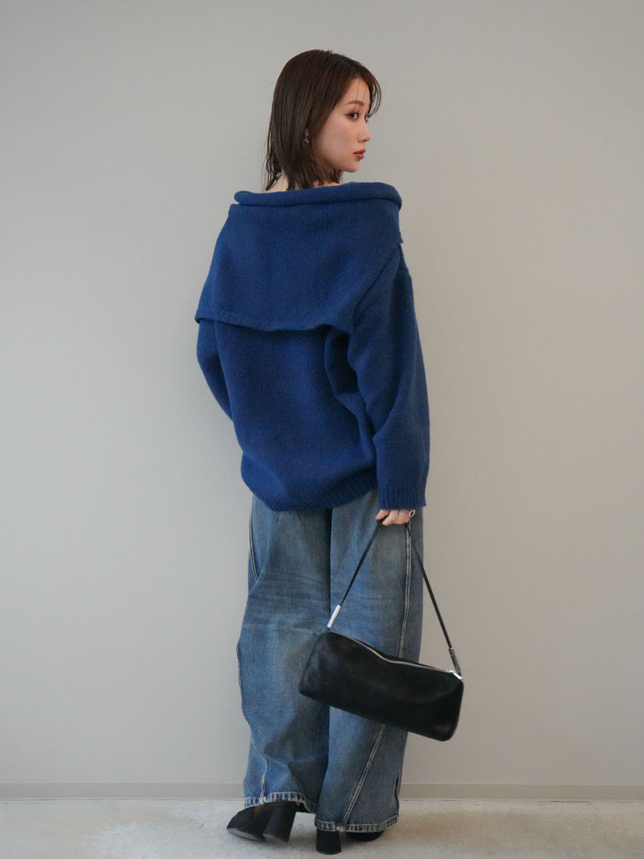 [予約]サイド切替カーブデニムパンツ/blue