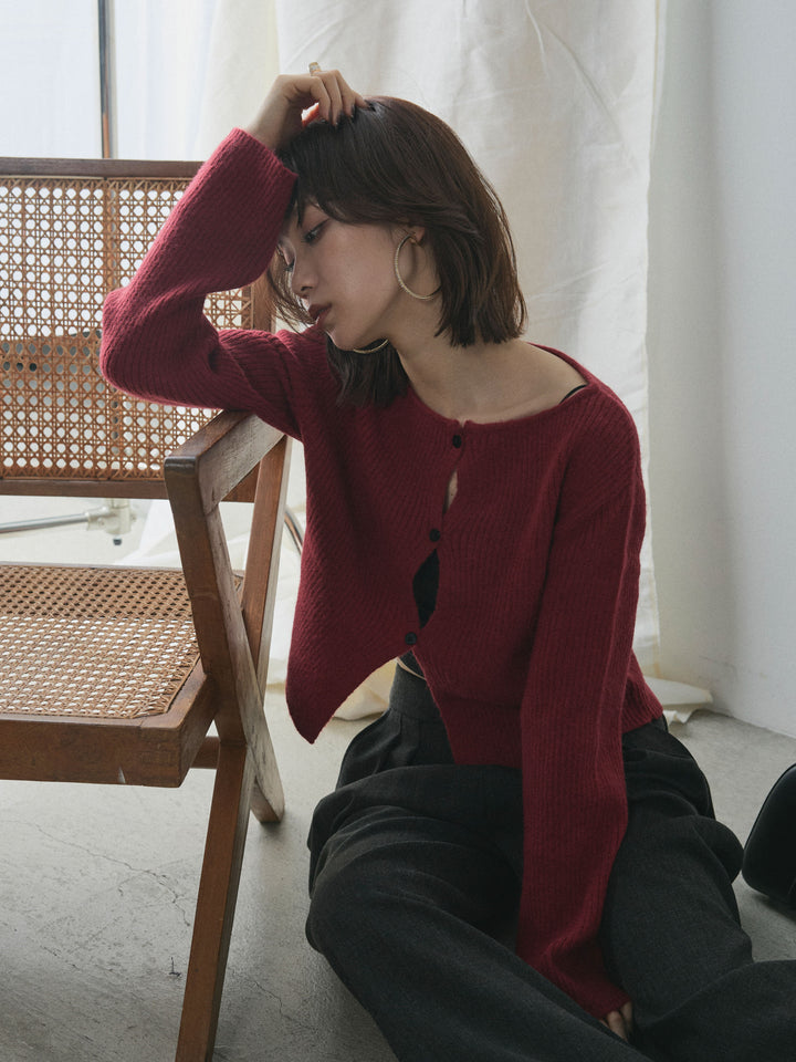 [予約]デザインショートニットカーディガン/red