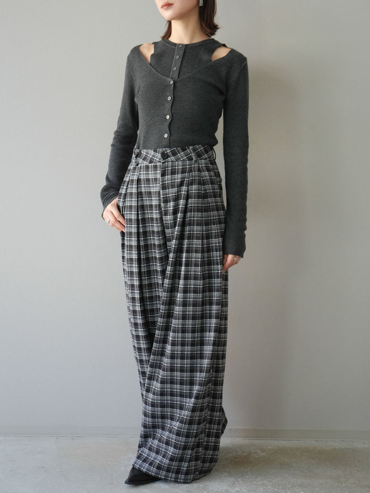 [予約]レイヤードデザインニットカーディガン/チャコール